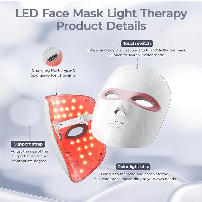 Red Light Therapy for Face-LED Face Mask Light Therapy with 3 Gears2500mAh BatteryInfrared Red Light Therapy Mask for Home Working Travel Yoga Sleep