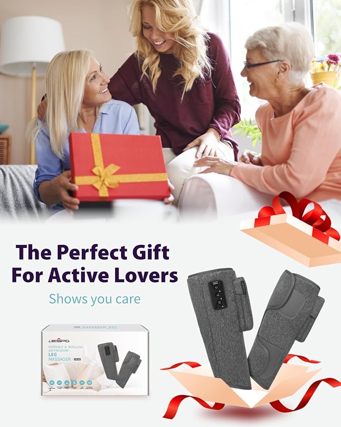 Wireless Leg Massager - Air Compression Cordless Calf Massager with Heat for Circulation Pain Relief and Recovery 4 Modes &amp 3 Intensities Portable and Adjustable (Gray Set of 2)