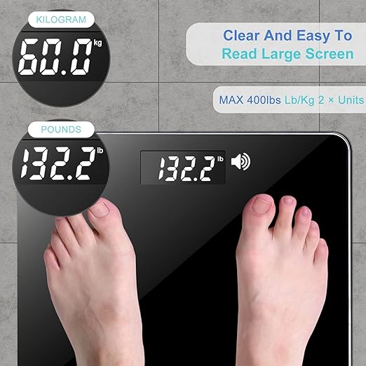 BATVOX Wide Talking Scales for Body Weight Accurate Digital Talking Bathroom Body ScaleLarge LCD Screen400 lbAuto On &amp Off for Elderly Or Visually Impaired Includes Batteries