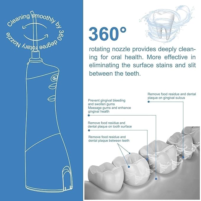 Water Flosser ML Cordless Dental Oral Irrigator 3 Modes and 4 Jet Tips IPX7 Waterproof with Travel Bag Rechargeable Waterproof Teeth Cleaner for Home and Travel