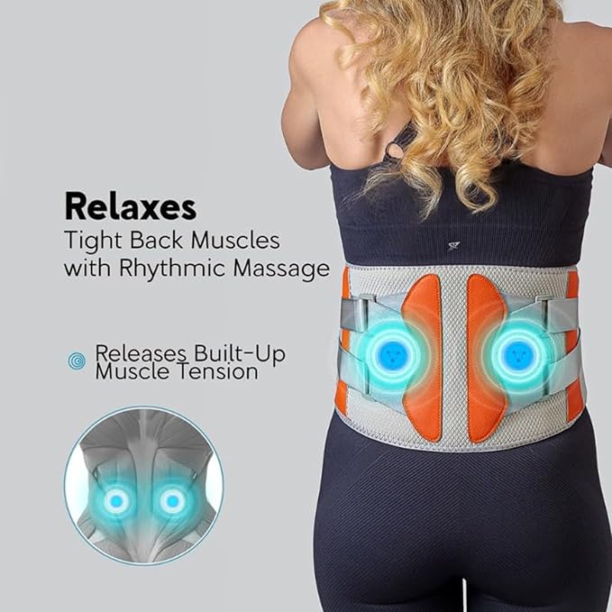 Belt Heated Waist Massager Belt Cordless Infrared Heating Pad Waist Warmer Massager Rechargeable Multi-Functional Relaxing Lumbar Massage Device (Gray)