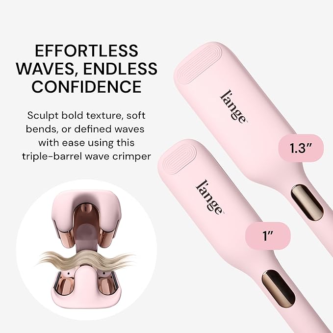 L'ANGE HAIR SculptWaver Titanium Deep Wave | Hair Crimper for Effortless Beach Waves | 3 Barrel Hair Waver with Adjustable Heat | Dual Voltage &amp Smart Timer | Styling Tools &amp Appliances Blush