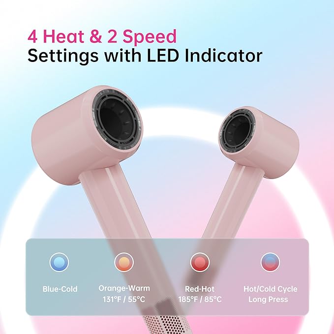 Ionic Hair Dryer 110000 RPM High-Speed BLDC Motor Fast Drying Blow Dryer with Negative Ion Technology 8 Heat &amp Speed Modes for Curly Thick &amp Fine Hair Low Noise Lightweight Baby Pink