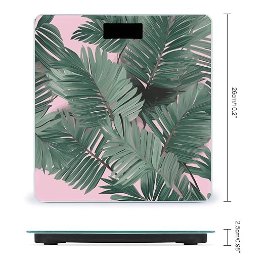 Green Palm Tree Leaves Pink Digital Bathroom Scale Fashion Unique Weight Scale BMI Anti-Slip Precision Weighing Scales Suitable for Home Bedrooms Use and Gift
