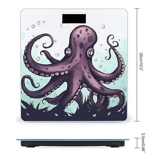Octopus Tentacles Scale for Body Weight Anti-Slip Digital Bathroom Scale Sturdy Toughened Glass Weighing Scales High Precision Safe Rounded Corners Smart Scales