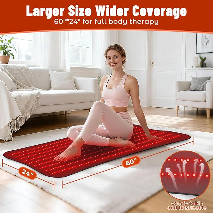 Red Light Therapy Mat for Body 60''x 24'' Red Light Therapy Pad with Controller 540pcs 2 in 1 LEDs (660nm &amp 850nm) Adjustable Timer &amp Intensity