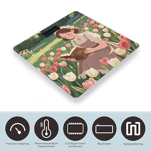 Vintage Reading Book Weight Scale Cute Bathroom Scale for Body Highly Accurate Digital Weighing Machine for People Compact LCD Display Scales with Sturdy Toughened Glass Scales