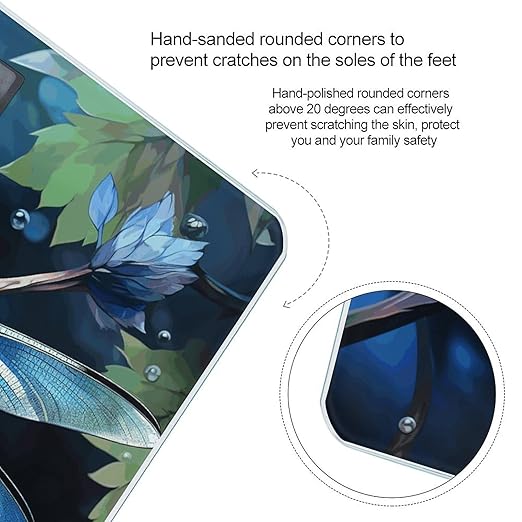 Art Blue Dragonfly Scale for Body Weight Safe Rounded Corners Tempered Glass Digital Bathroom Scale LED Display 400lb Capacity Weight Scales with High Precision Sensors