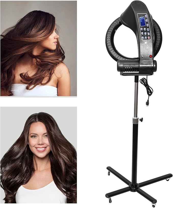 3 in 1 Orbiting Infrared Stand Hair Dryer 110V Hair Color Processor Infrared Hair Treatment Dryer Adjustable Height Salon Drying Perming Machine with 4 Wheels &amp Digital Screen for Home Salon