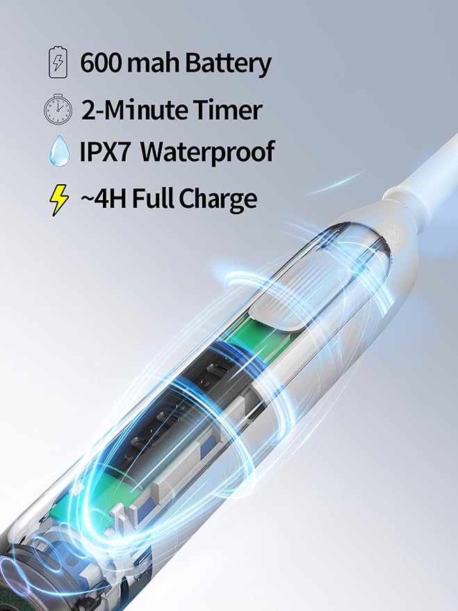 Rotating Electric Toothbrush for Adults with 4 Modes Round Head and USB Charging Base - for Sensitive Gums IPX7 Waterproof (White)