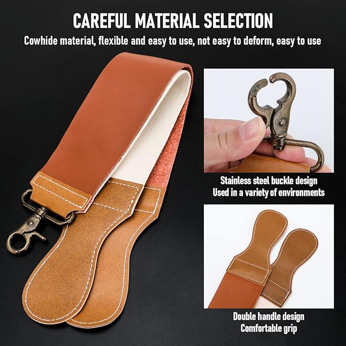 Professional Straight Razor with First Layer Cowhide Strop - Straight Edge Barber Razor Premium Stainless Steel Shaver Razor for Men Home &amp Salon Grooming Using
