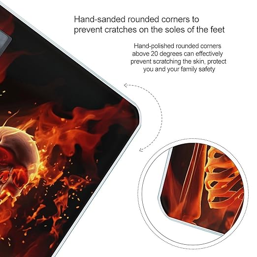 Fire Skeletons Scale for Body Weight Anti-Slip Tempered Glass Digital Bathroom Scales Clear LCD Display Weighing Scale Safe Rounded Corners Smart Scales