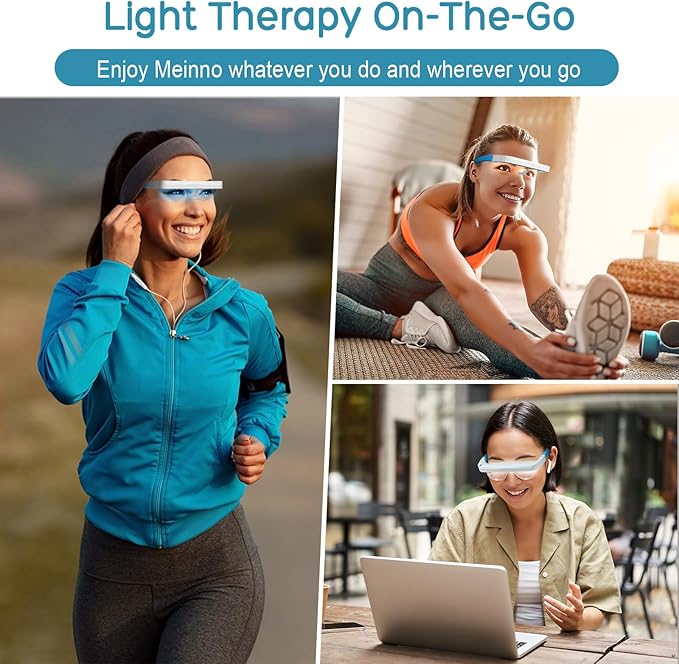 Light Therapy Glasses Blue-White UV-Free Light Therapy Lamp Portable Daylight Lamp Wearable Sunlight Lamp Boost Energy Relief for Sleep Problems Jet Lag Equivalent to 10000 Lux