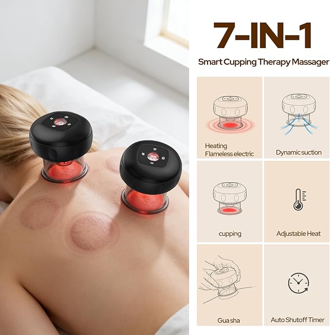 7-in-1 Electric Cupping Set 12 Levels Cupping Kit for Massage Therapy for Targeted Pain Relief Knots Aches Muscle Soreness - 2Pcs(Black)