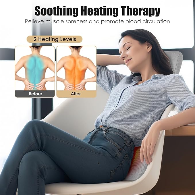 KOCASO Full Back Massager for Pain Relief with Rolling Kneading Nodes 3D Deep Tissue Shiatsu Chair Massage Pad Soothing Heating 3For Lumbar Upper Lower Back Gift for Women Men Parent