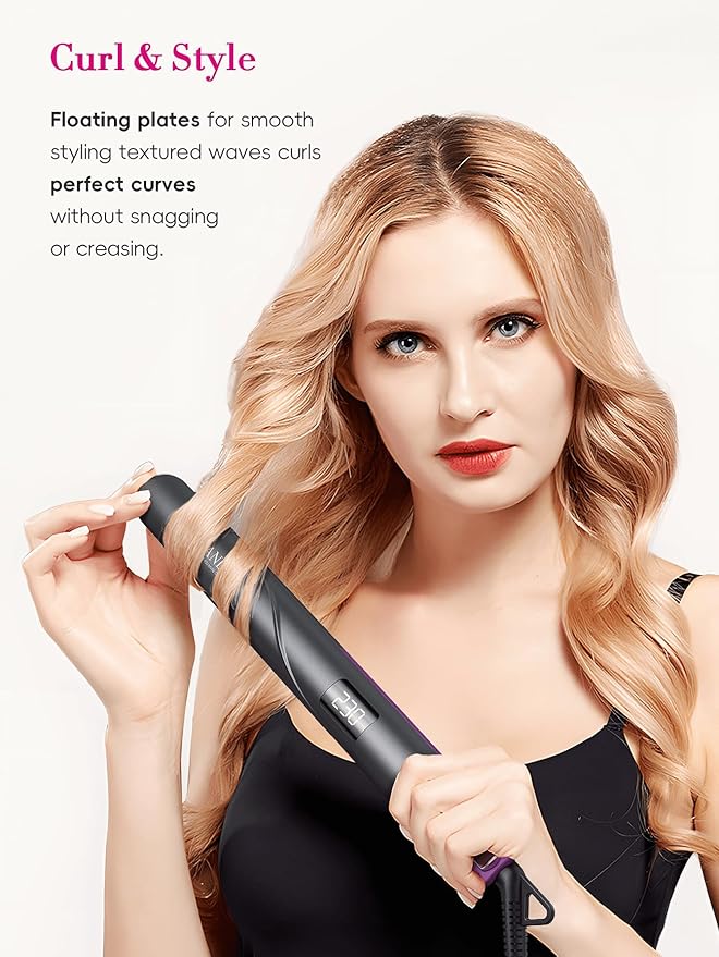 LANDOT Flat Iron Hair Straightener: Ceramic Ionic Straightener for Frizz-Free Shine - Adjustable Temp 250-450F &amp Auto Shut Off + Travel Pouch