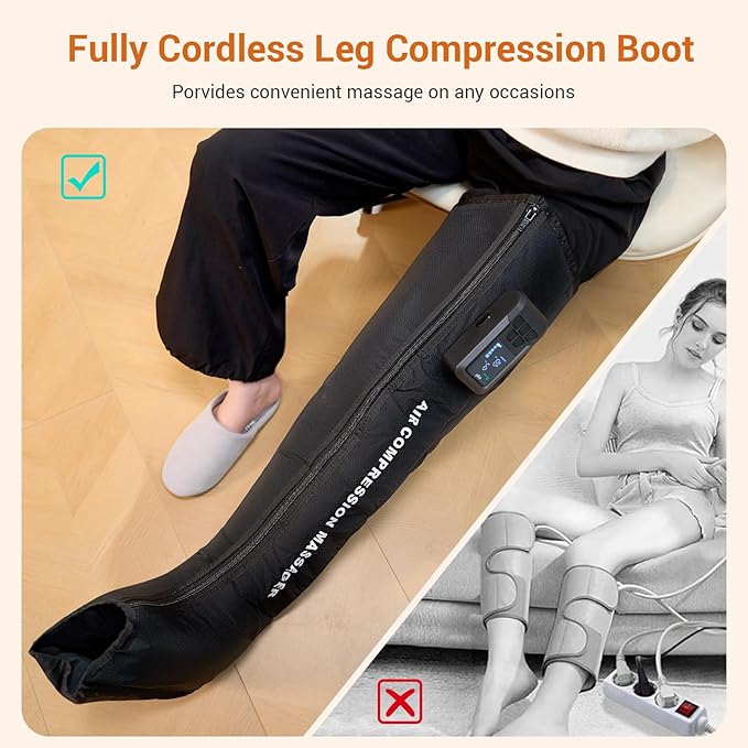 Mynt Full Leg Air Compression Massager Sequential Cordless Compress Therapy Machine for Circulation Pain Relief Rechargeable Leg Massage Recovery System with Multiple Modes &amp Intensities for Ath
