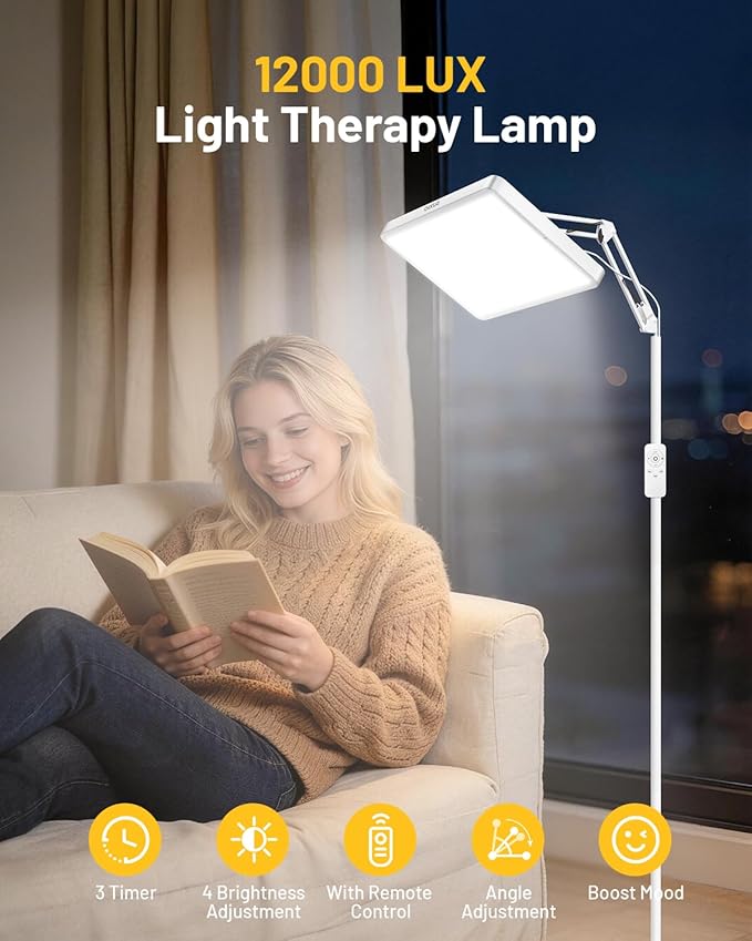 SUXIO Light Therapy Lamp - 12000 LUX Therapy Lights Happy Lamp with Remote Light Box Therapy with 3 Timer &amp 4 Brightness LED UV-Free Daylight Lamp Perfect for Home