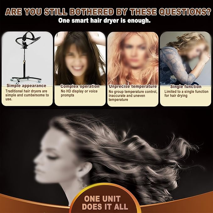Professional Salon Hair Dryer &amp Steamer with Adjustable Timer &amp Temperature 800w Stand-Up Hair Dryer for Home Use Mobile Base for Hair Coloring Deep Conditioning &amp Perming Black