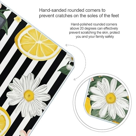 Lemon and Daisy Stripes Smart Scale for Body Weight Accurate Bathroom Scale with LED Display Digital Weight Scales Weighing Machine High Precision Scales for Bath Home