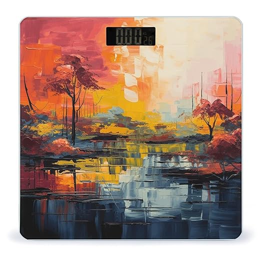 Colorful Painting Scale for Body Weight Anti-Slip Tempered Glass Digital Bathroom Scales Clear LCD Display Weighing Scale Safe Rounded Corners Smart Scales