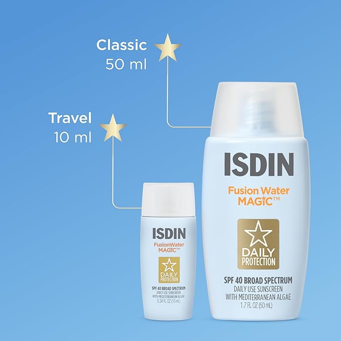 ISDIN’s Amazon gift set sets you up to be protected from photoaging - at home &amp on the go with a FWM 50ML &amp FWM 10ML in a cute makeup bag