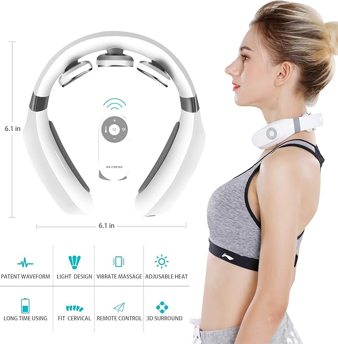 Neck Massager with Adjustable Heat Electric Massager 3 Massage Pads with Remote Control for Neck Pain Relief-Neck Stiff Circulation Device Alleviate Headache