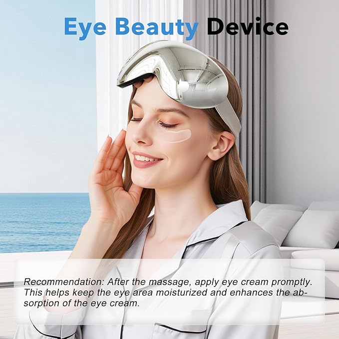 Eye Massager with Heat and Cooling for Migraines – 14 Massage Nodes for Eye Strain Relief Rechargeable Bluetooth Music Improve SleepEye Strain Relief Birthday Gifts for Women and Men(sliver)
