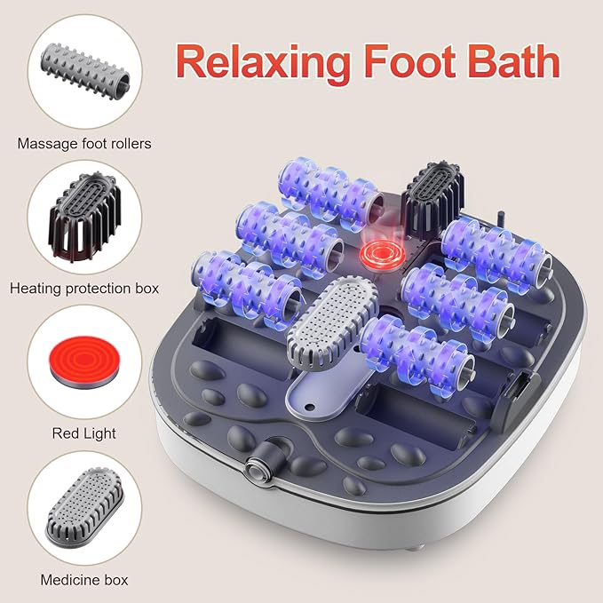 Collapsible Foot Spa Bath with HeatFoot Massager with Two Side SupportsLeakage ProtectorTemperature ControlBubblesRed LightTimer Feet Spa TubFeet SoakerGifts (White)