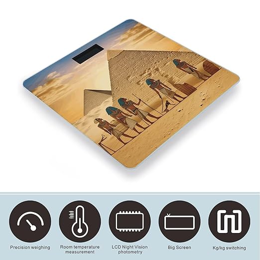 Ancient Egyptians Digital Bathroom Scale for Body Weight Weighing Scale with Backlit LCD Display High Precision Measurements &amp Measures Weight Up to 180kg