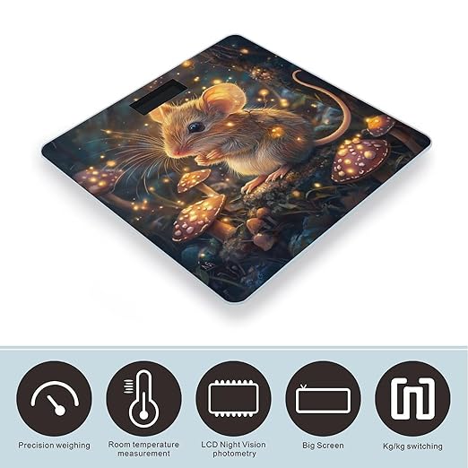 Little Mouse in The Forests Digital Bathroom Scale for Body Weight Lighted LCD Display Round Corner