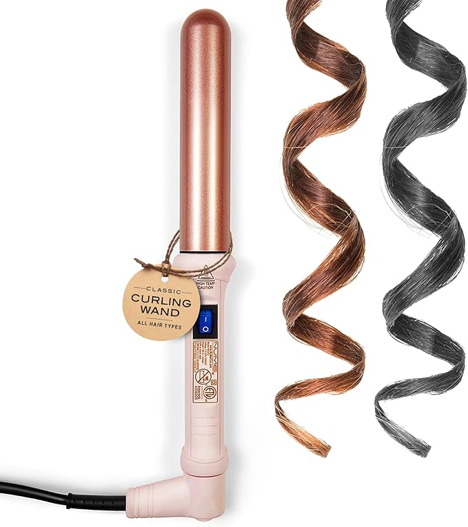 NuMe Classic Ceramic Curling Wand - Tourmaline 1.25 Inch Barrel Hair Curler Negative Ion Conditioning Far Infrared Heat - All Hair Types - Blush