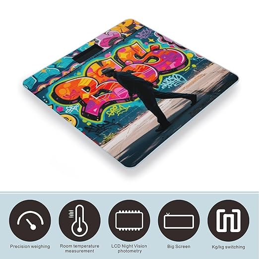 Colorful Graffiti Wall Scale for Body Weight Sturdy Tempered Glass Weighing Scales with LCD Display Accurate Digital Bathroom Scale Convenient Body Fat Smart Scales Easy Read