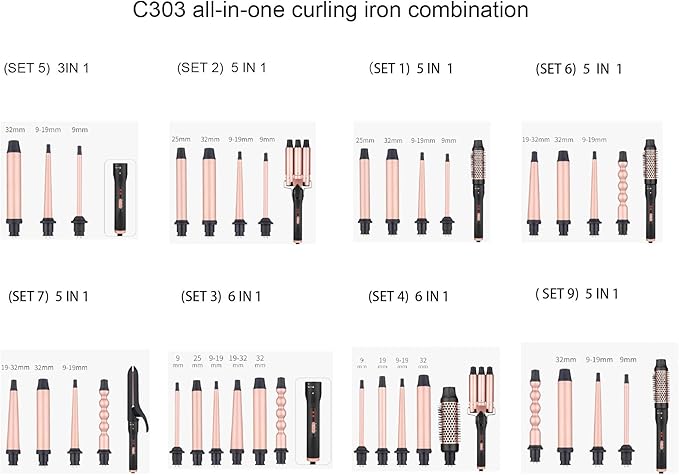 Curling Iron Wand Multiple Combination SetsFast Heating Hair Wand Curler in All Hair Type ((Set 5) 3 in 1)
