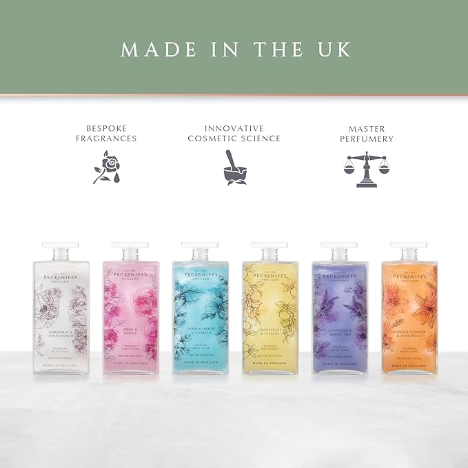 Pecksniff’s Rose &amp Peony Foaming Bath Soak – Luxury Bubble Bath 1L / 33.8 fl oz Made in England