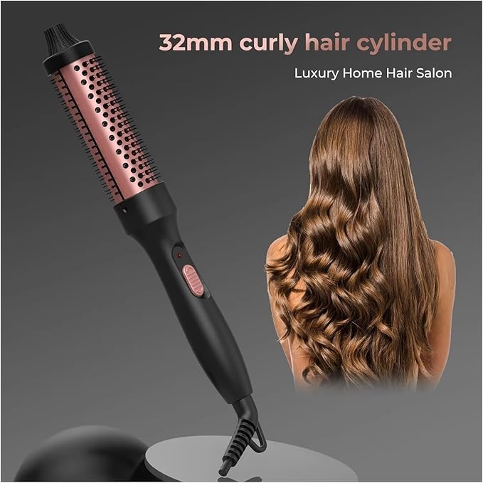 PTC Heated Curling Iron Brush 32mm -Scald Thermal Round Brush for Volumizing Curls at Home or Salon(US)