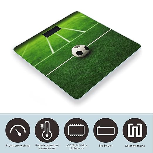 Green Grass Field Soccer Playground The Ball Scale for Body Weight High Precision Digital Weight Scales with LCD Display Anti-Slip Sturdy Slim Tempered Glass Bathroom Scale for Home Use