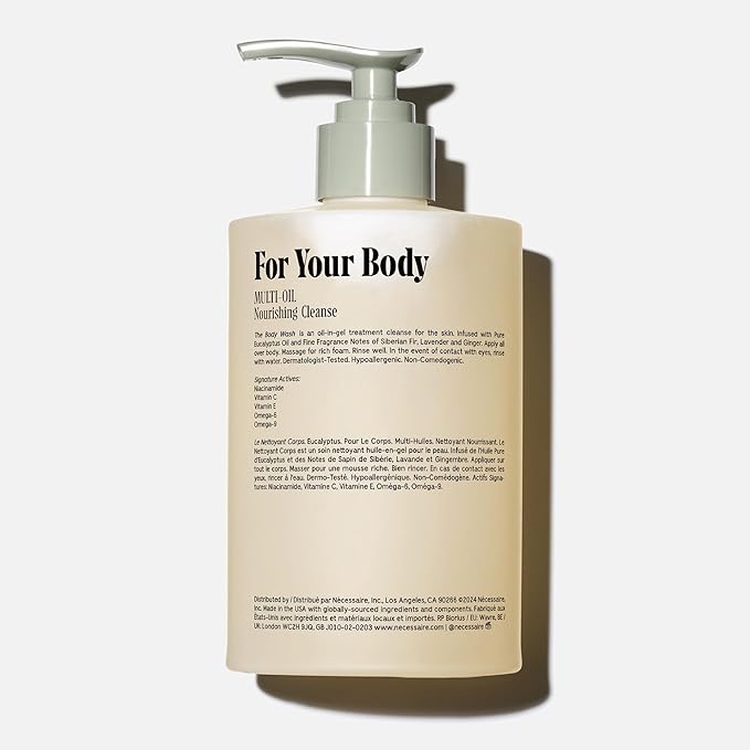 Nécessaire The Body Wash Eucalyptus — Multi-Oil Shower Gel Body Wash for Women + Men. Non-Comedogenic + Hypoallergenic for Sensitive Skin with Niacinamide. 500ml/16.9 fl oz