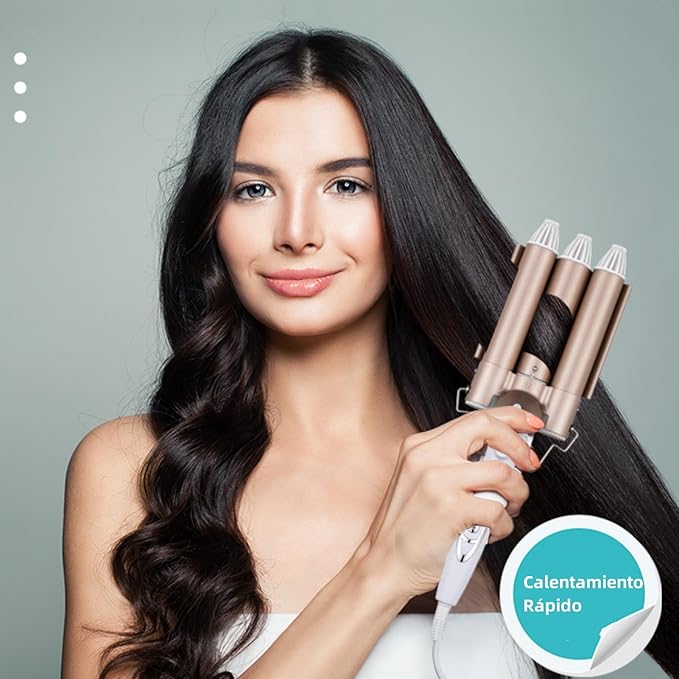 Electric Hair Curler Professional 3 Hair Curling Iron Hair Waver Hairdressing Styling Tool for Women or Girls 22mm (Champagne)(US)