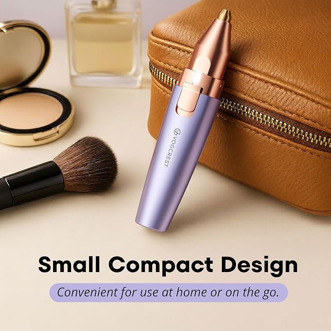 VG VOGCREST Eyebrow &amp Facial Trimmer: 2-in-1 Rechargeable Facial Hair Removal &amp Eyebrow Shaver - Painless Razor with Built-in LED Light (Solar Purple)