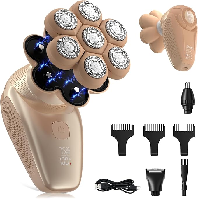 3-in-1 Electric Razor for Women’s Legs &amp Bald Head IPX7 Waterproof Wet/Dry Grooming Kit with 7D Magnetic Blade 120-Min Type-C Rechargeable Razor Ideal Holiday Gift Mocha
