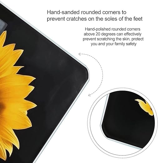 Sunflower on Black Background Scale for Body Weight Anti-Slip Digital Bathroom Scale Sturdy Toughened Glass Weighing Scales High Precision Safe Rounded Corners Smart Scales
