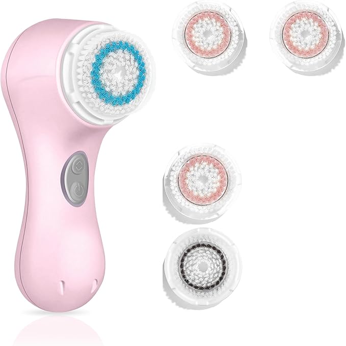 Microtree Electric Facial Cleansing Brush and Brush Head Replacement Sonic Vibrating Rechargeable Face Scrubber Exfoliator 2 Speeds for Gentle Clean