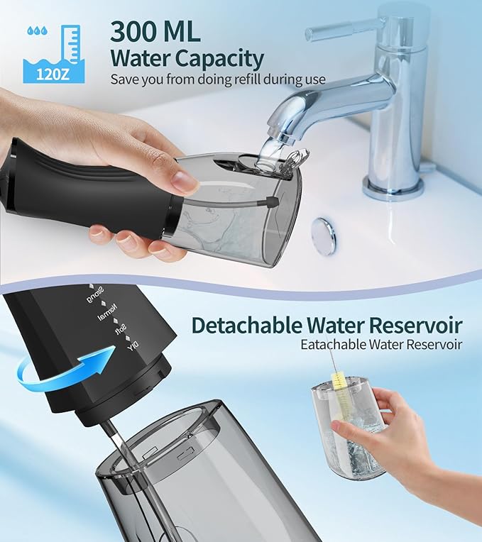 Water Dental Flosser Cordless for Teeth 350ML Water Dental Flosser Teeth Pick 4 Modes Portable Oral Irrigator with 4 Jet Tips Rechargeable Flossers Oral Irrigator IPX7 Waterproof for Home Travel