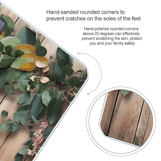 Leaves Floral on Rustic Wood Scale for Body Weight Precision Bathroom Weighing Scales with Back Lit LCD Display Sturdy Tempered Glass Body Weight Scales Digital Bathroom Scale 400lb