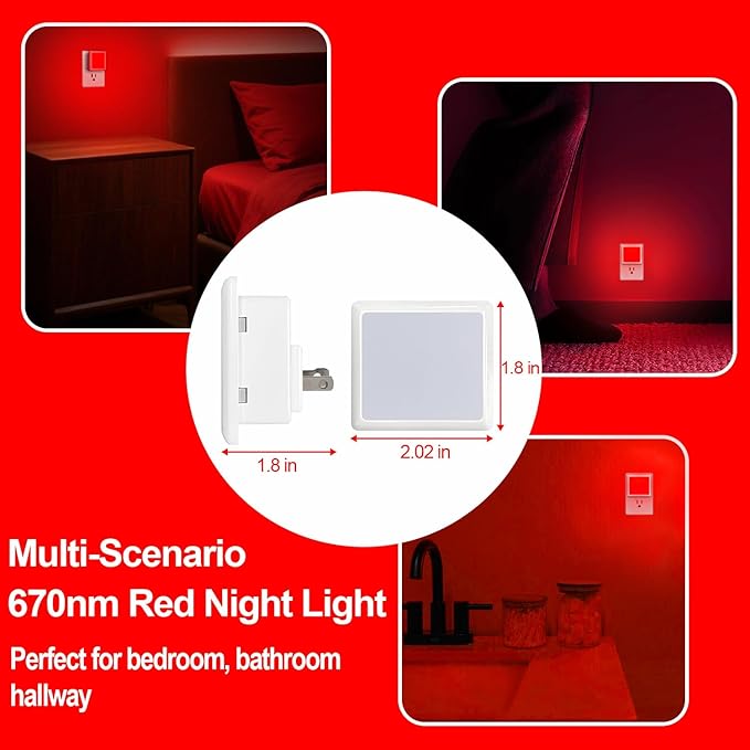 670nm Red Light Night Light for Sleep[6 Pack]- Zero Blue Light Dimmable &amp Energy Efficient 0.3W Night Light Plug into Wall with Dusk-to-Dawn Sensor for Nursery Bedroom Bathroom