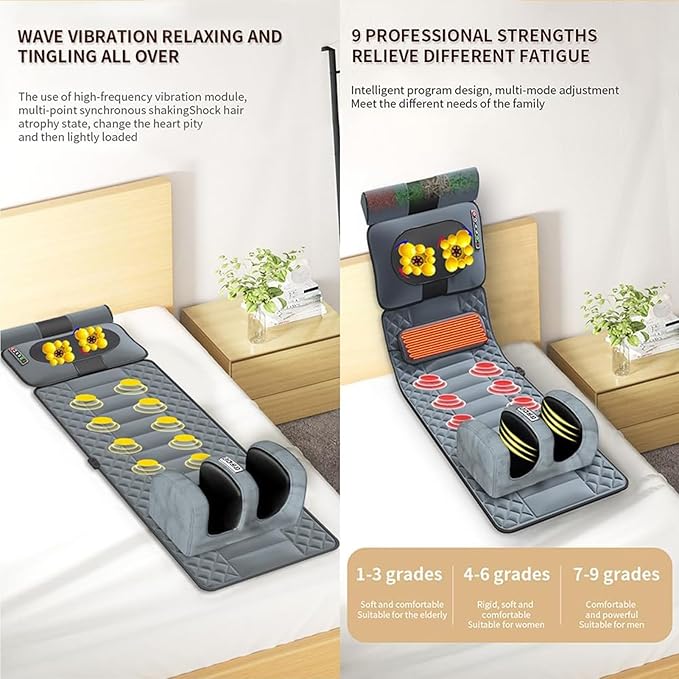 Full Body Massage Mat with HeatFoldable Back Massage Bed with 10 Vibrating MotorsElectric Massage Mats for BackNeck and ShoulderMuscle RelaxationGifts