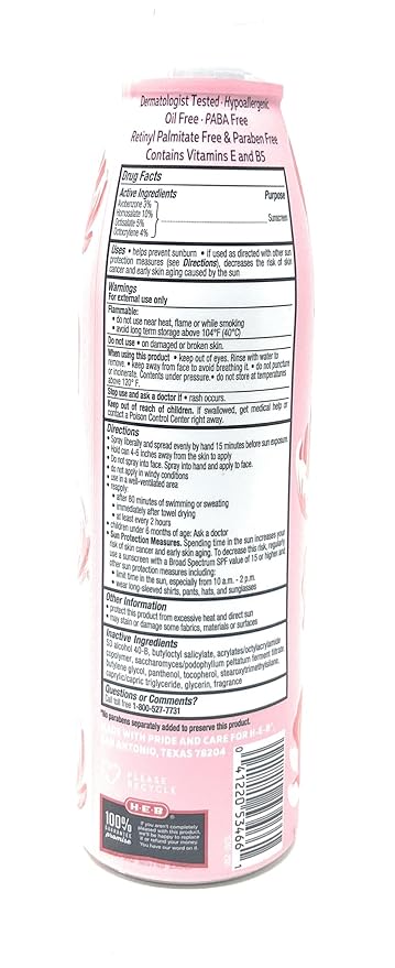 H-E-B Pink Peony Flower Scented Sunscreen Spray - SPF 50-5.5oz bottle