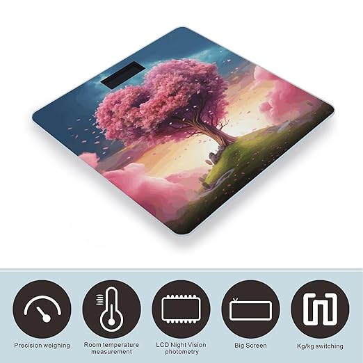 Colorful Pink Heart Tree Bathroom Scale Large LCD Backlight Display Digital Scale Rounded Corners Body Scales Automatic Power On/Off Bathroom Scales for Home Bedrooms