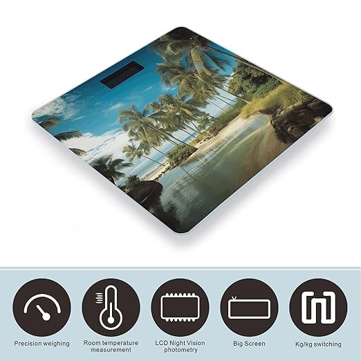 Tropical Coconut Trees Beach Smart Scale for Body Weight Accurate Bathroom Scale with LED Display Digital Weight Scales Weighing Machine High Precision Scales for Bath Home